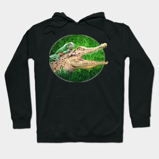 Crocodile Wearing a Frog as a Hat Hoodie